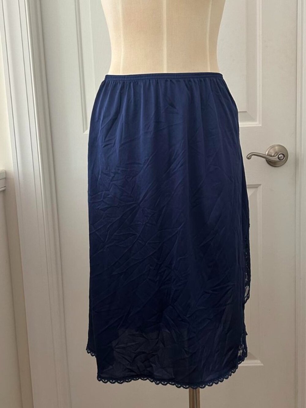 Body Lites JC Penny Navy blue lace maxi slip skirt lingerie with elastic waist